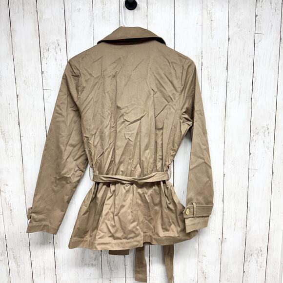 New Saint + Sofia Jacket Women Size 8 Beige Safari Trench Organic Cotton Belted - Picture 8 of 8